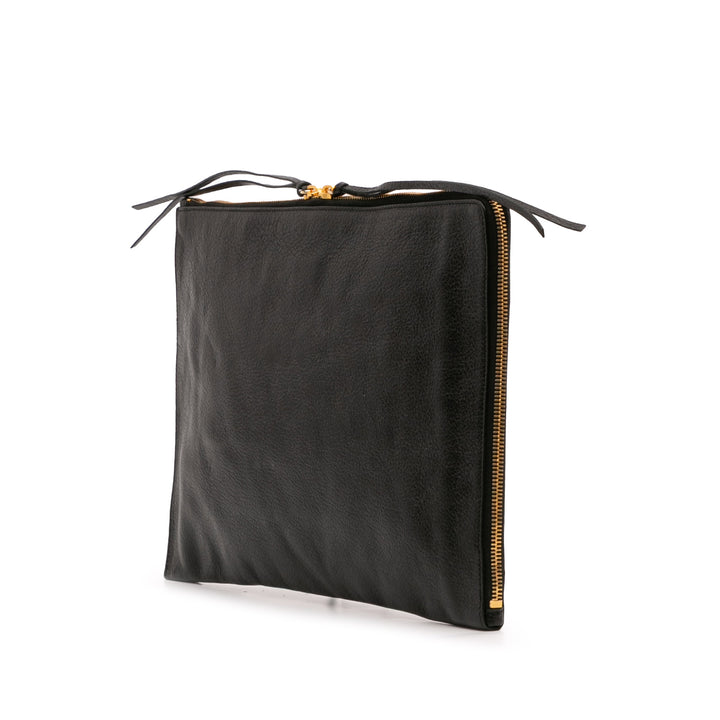 Goatskin Motocross Classic Metallic Edge Clutch Black - Gaby Paris