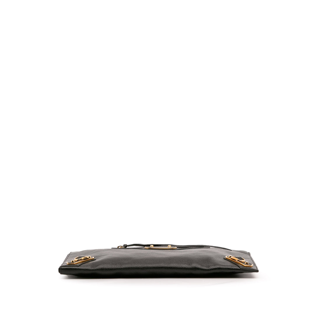 Goatskin Motocross Classic Metallic Edge Clutch Black - Gaby Paris