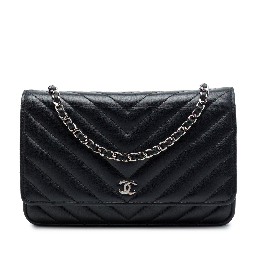 Chanel CC Chevron Wallet on Chain Cuir d'agneau Noir – vue principale – GABY PARIS