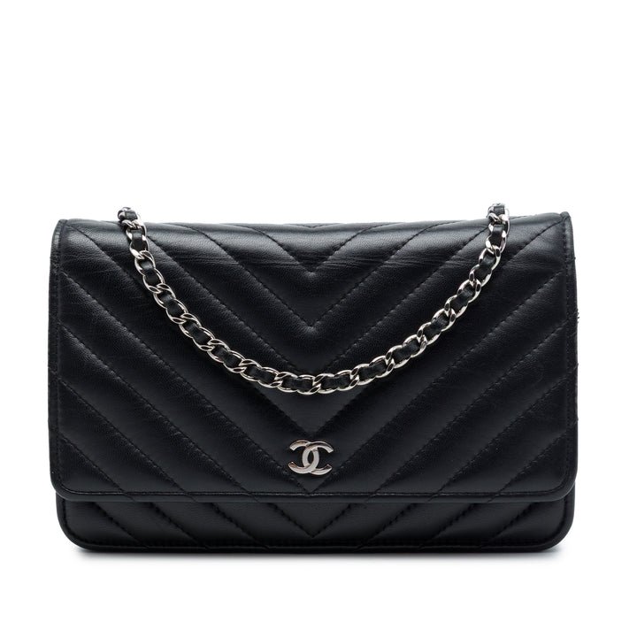 Chanel CC Chevron Wallet on Chain Cuir d'agneau Noir – vue principale – GABY PARIS