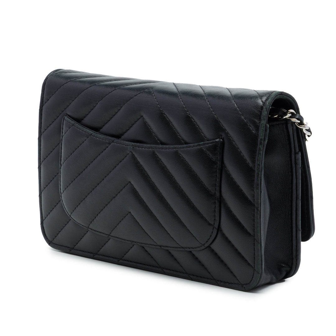 Chanel CC Chevron Wallet on Chain Cuir d'agneau Noir – vue 2 – GABY PARIS