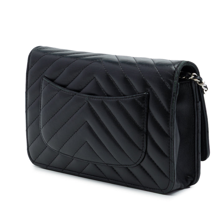 Chanel CC Chevron Wallet on Chain Cuir d'agneau Noir – vue 2 – GABY PARIS