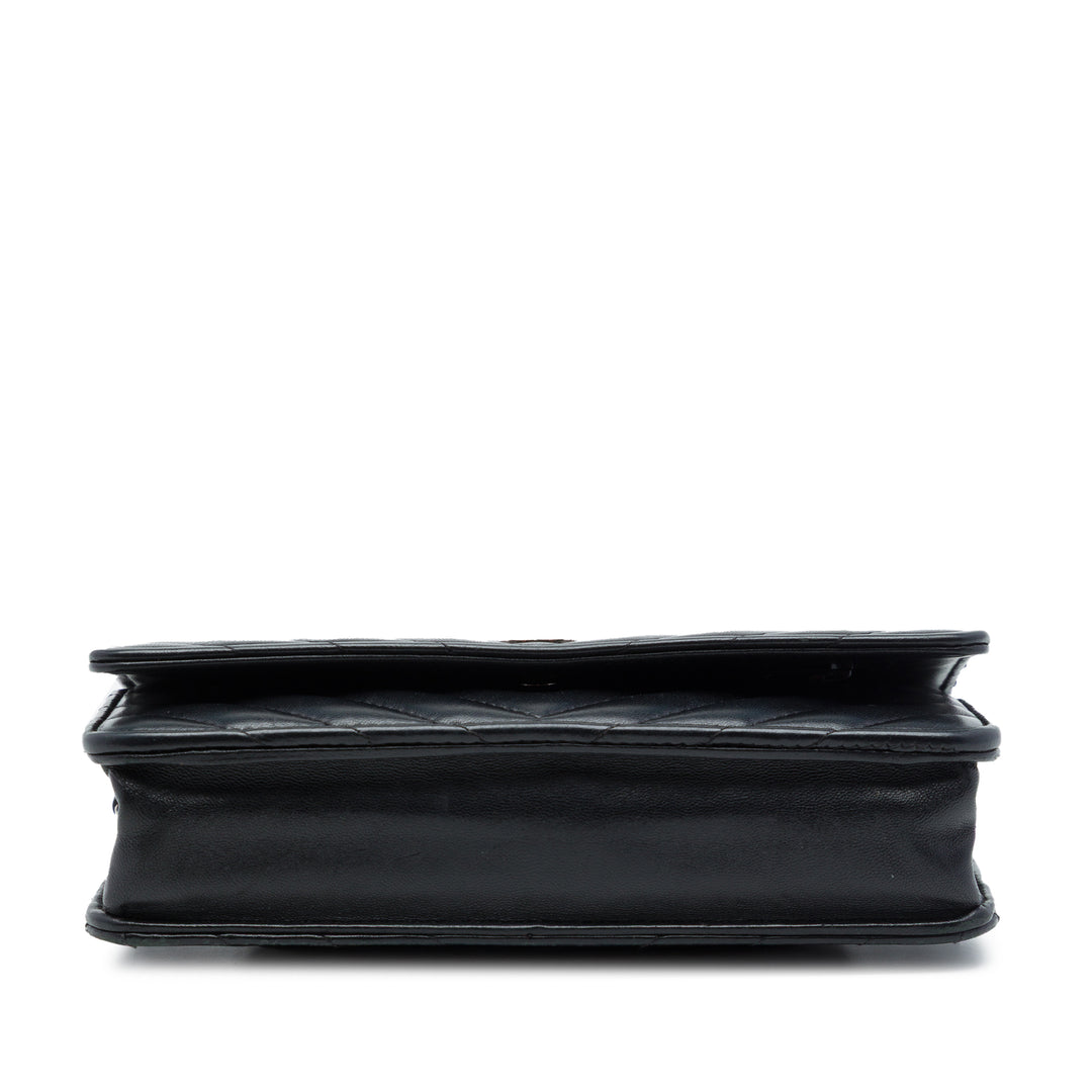 Chanel CC Chevron Wallet on Chain Cuir d'agneau Noir – vue 3 – GABY PARIS
