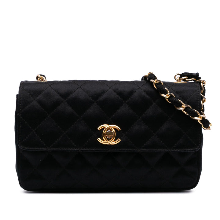 Mini Rectangular CC Quilted Satin Flap Black - Gaby Paris