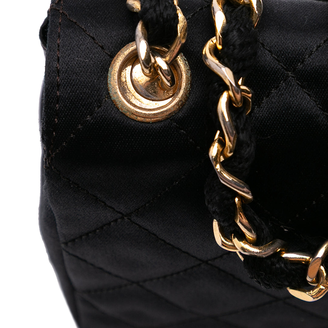 Mini Rectangular CC Quilted Satin Flap Black - Gaby Paris