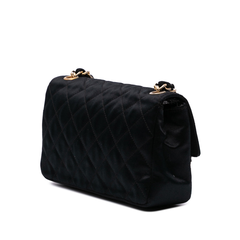 Mini Rectangular CC Quilted Satin Flap Black - Gaby Paris