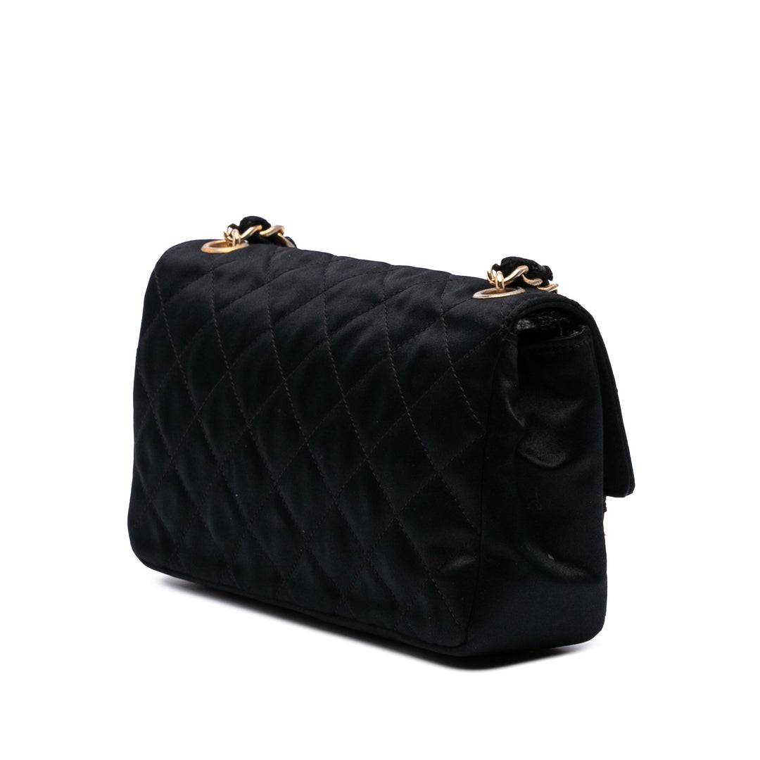 Mini Rectangular CC Quilted Satin Flap Black - Gaby Paris