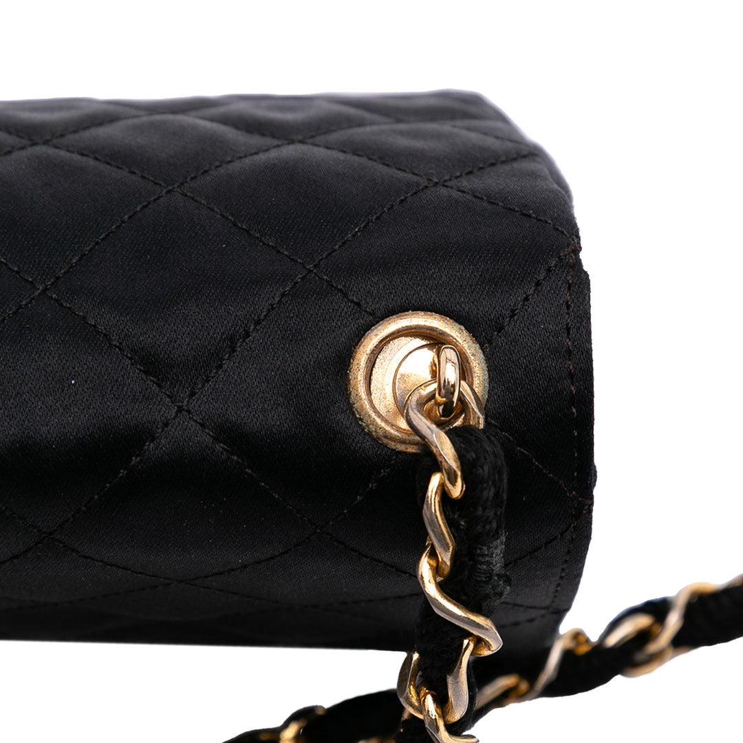 Mini Rectangular CC Quilted Satin Flap Black - Gaby Paris