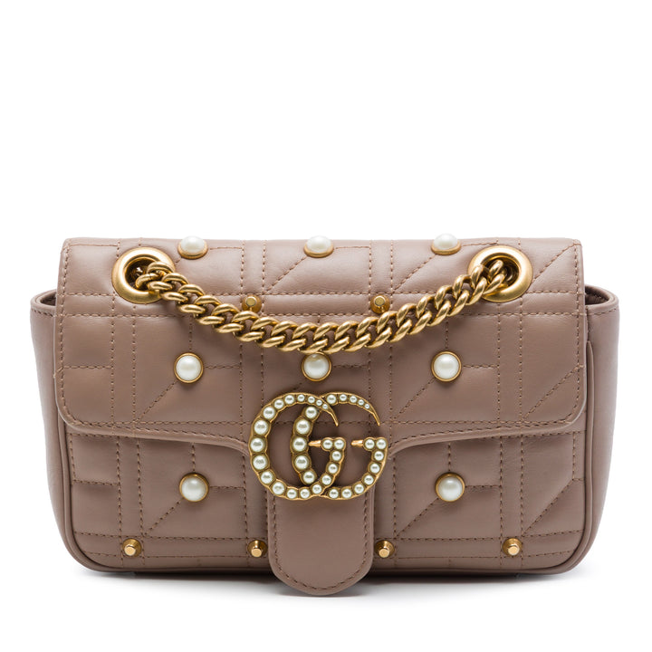 Gucci GG Marmont Perle clouté Matelasse Aria Sac Petit Cuir de veau