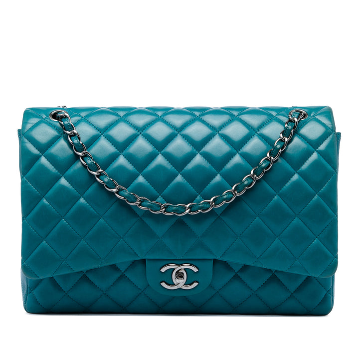 Chanel Classic Double rabat Maxi Cuir d'agneau Bleu – vue principale – GABY PARIS