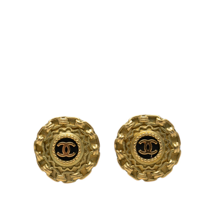 Chanel CC plaqué Resin Chain Rond Clip On Boucles d’oreilles