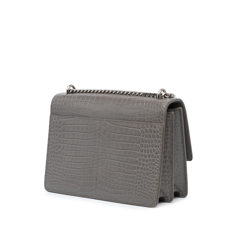 Saint Laurent Medium Croc Embossed Monogram Sunset Bag Gray - GABY PARIS