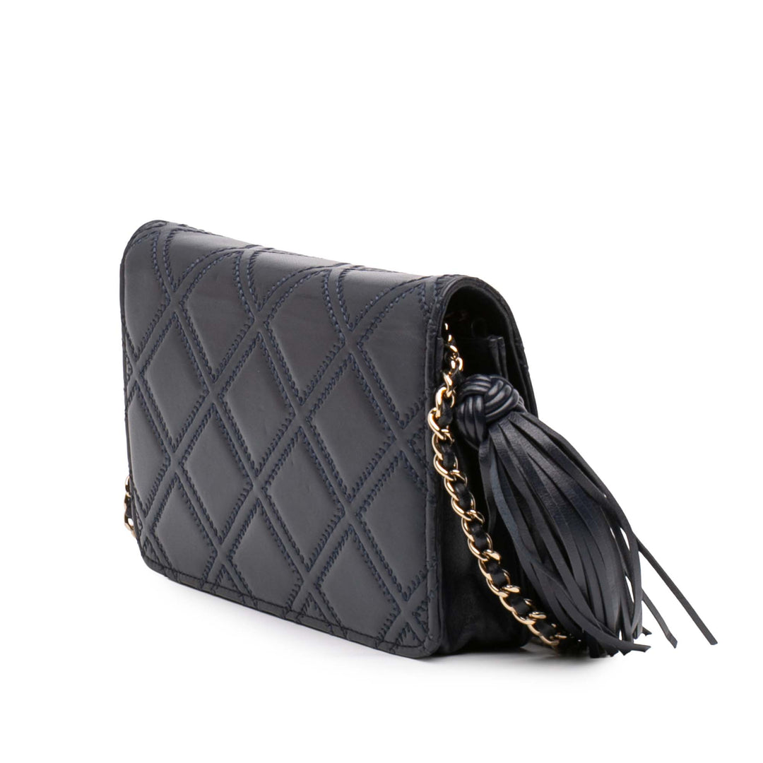 Chanel CC Matelassé Cuir d’agneau Double Stitch Pompon Wallet on Chain