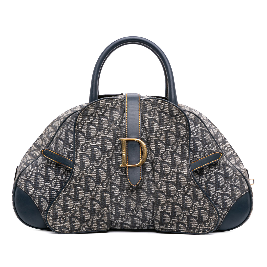 Diorissimo Trotter Canvas Double Saddle Bowler Bag Blue - Gaby Paris
