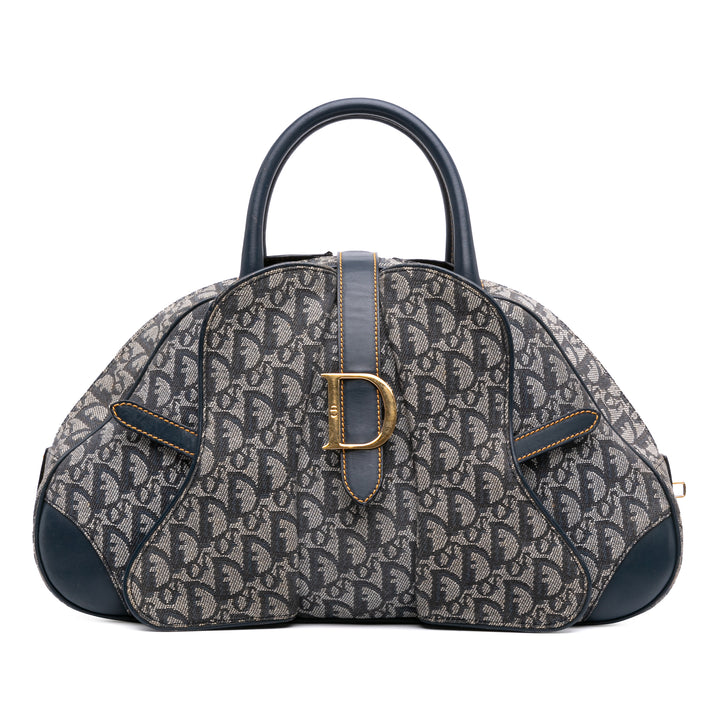 Diorissimo Trotter Canvas Double Saddle Bowler Bag Blue - Gaby Paris