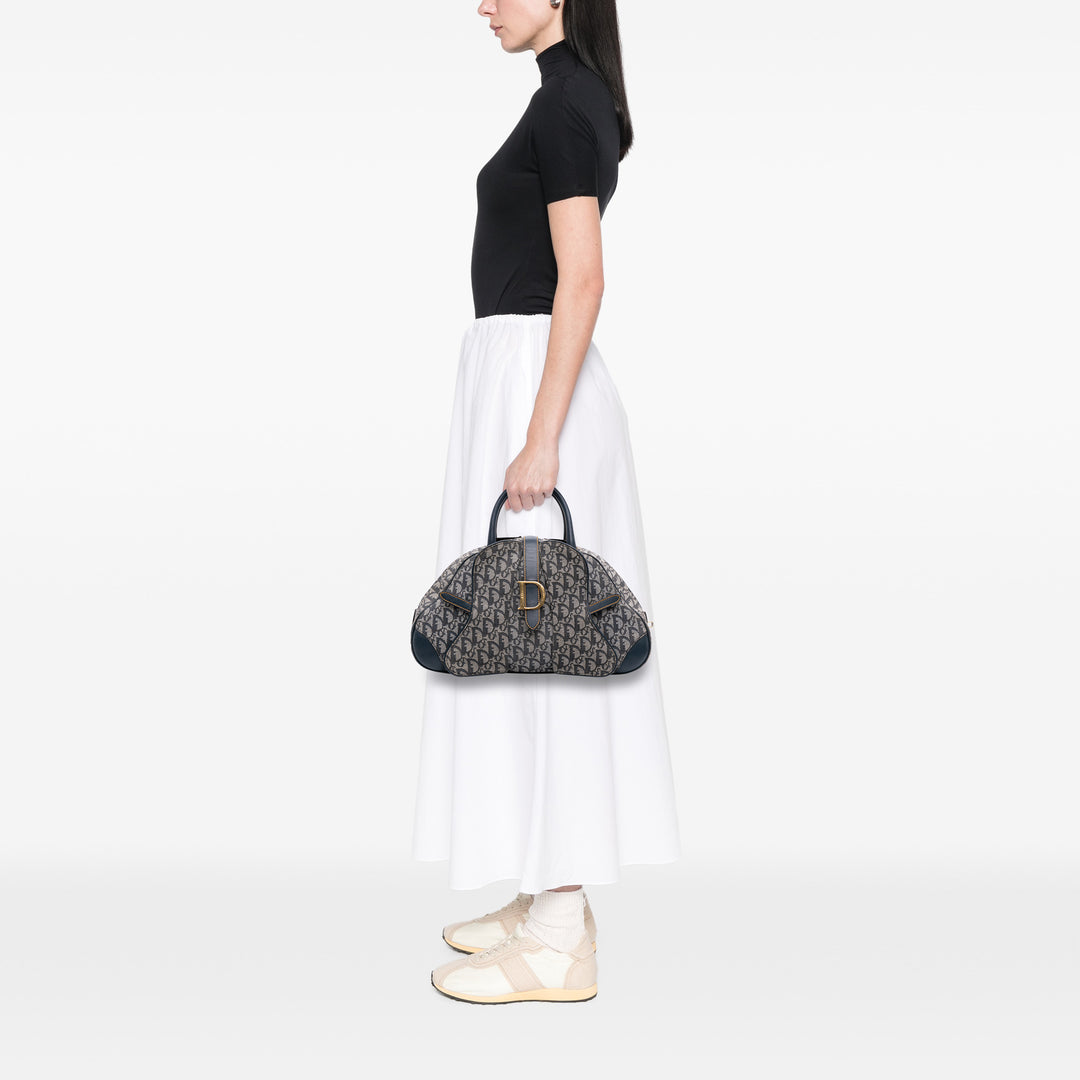 Diorissimo Trotter Canvas Double Saddle Bowler Bag Blue - Gaby Paris