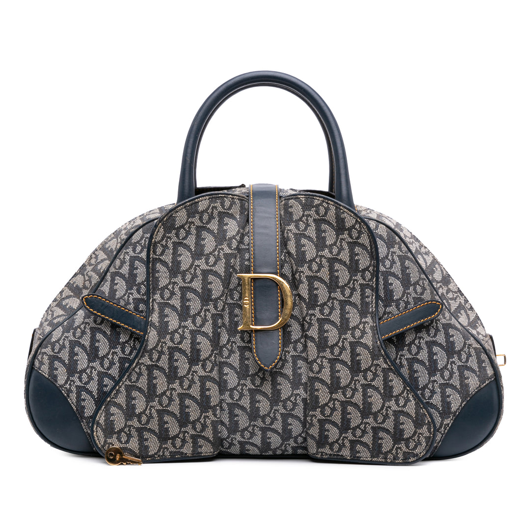 Diorissimo Trotter Canvas Double Saddle Bowler Bag Blue - Gaby Paris