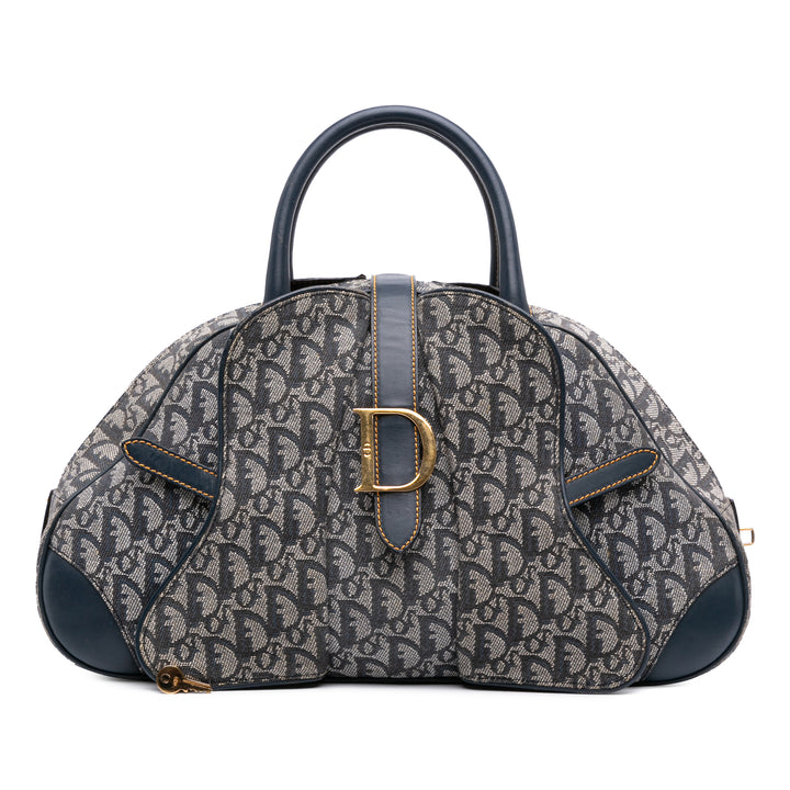 Diorissimo Trotter Canvas Double Saddle Bowler Bag Blue - Gaby Paris