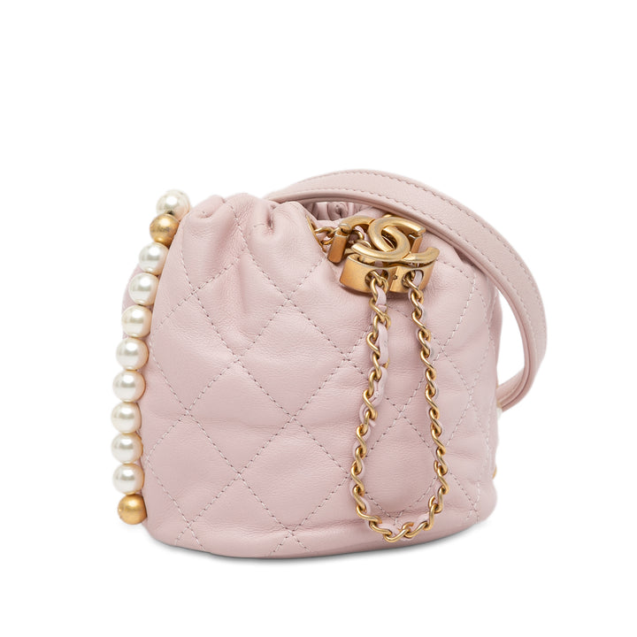 Mini Calfskin About Pearls Drawstring Bucket Bag Pink - Gaby Paris