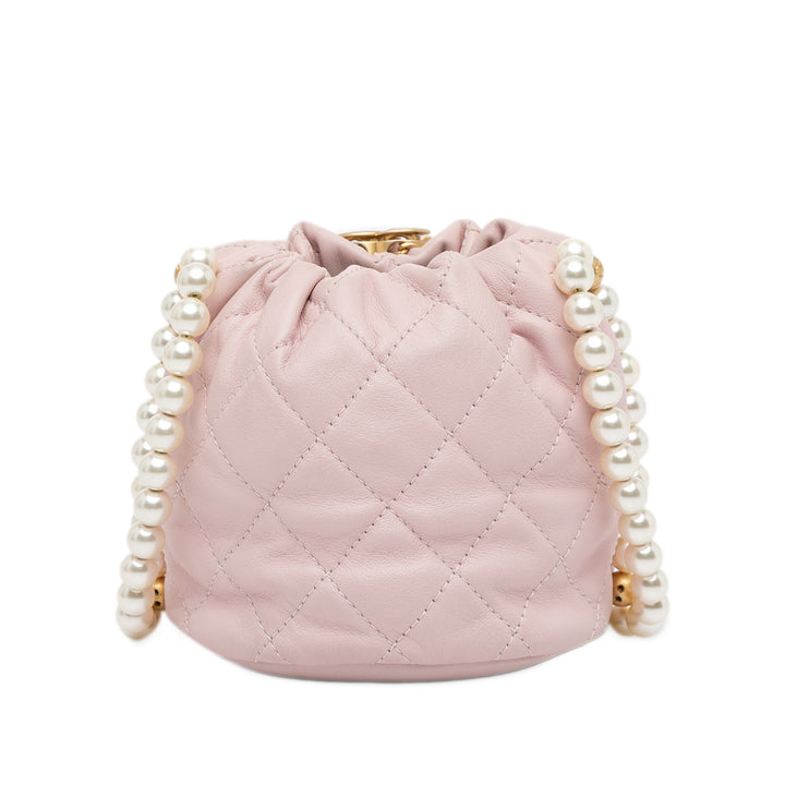 Mini Calfskin About Pearls Drawstring Bucket Bag Pink - Gaby Paris