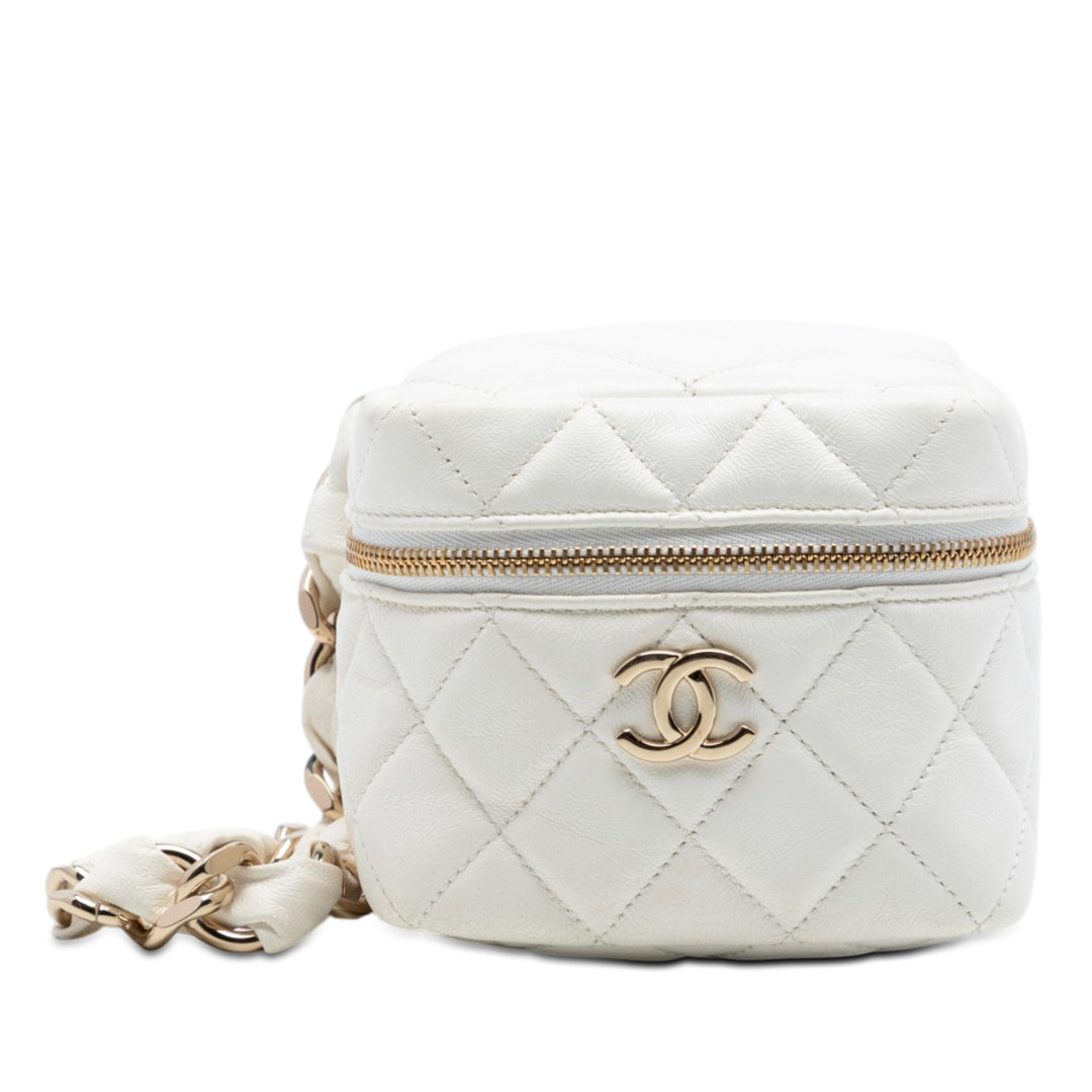 Chanel CC Matelassé Cuir d’agneau Cube Zip Pochette avec chaîne