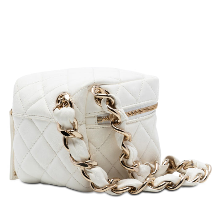 Chanel CC Matelassé Cuir d’agneau Cube Zip Pochette avec chaîne