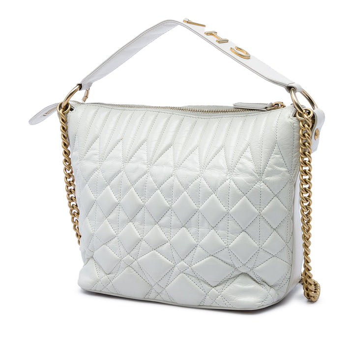Chanel Matelassé vieilli State of the Art Hobo Cuir de veau Blanc – vue 2 – GABY PARIS