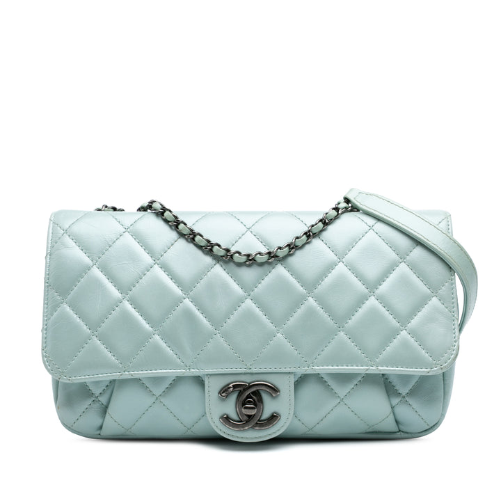 Medium Quilted Calfskin Coco Pleats Chain Flap Blue - Gaby Paris