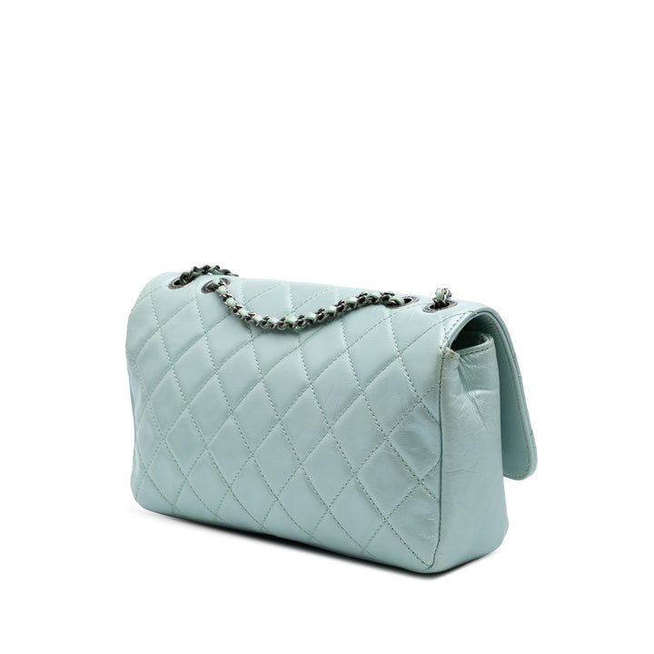 Medium Quilted Calfskin Coco Pleats Chain Flap Blue - Gaby Paris