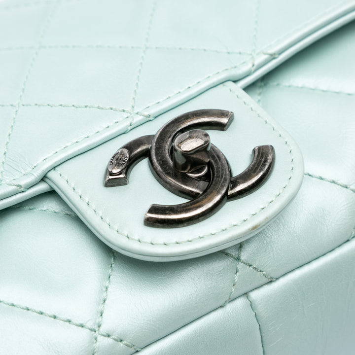 Medium Quilted Calfskin Coco Pleats Chain Flap Blue - Gaby Paris