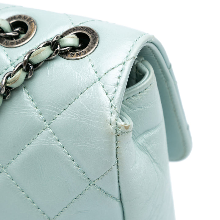 Medium Quilted Calfskin Coco Pleats Chain Flap Blue - Gaby Paris