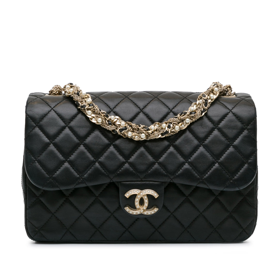 CC Quilted Lambskin Westminster Pearl Flap Black - Gaby Paris