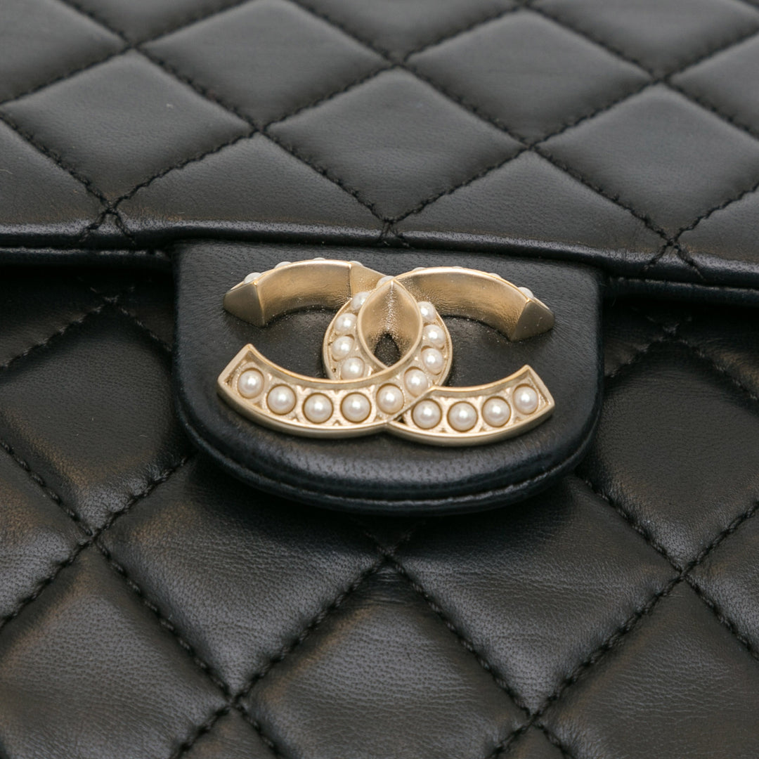 CC Quilted Lambskin Westminster Pearl Flap Black - Gaby Paris