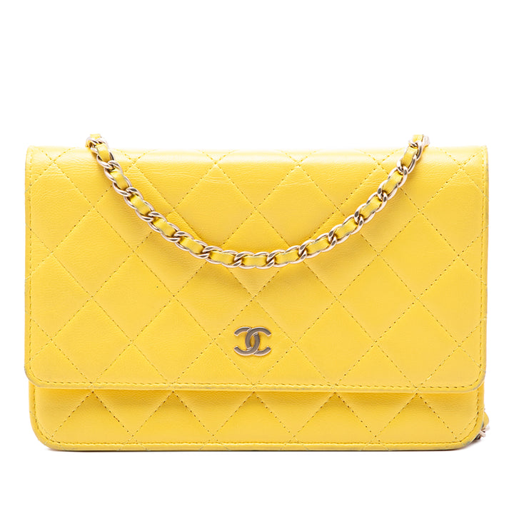 CC Matelassé Wallet on Chain Cuir d'agneau Jaune
