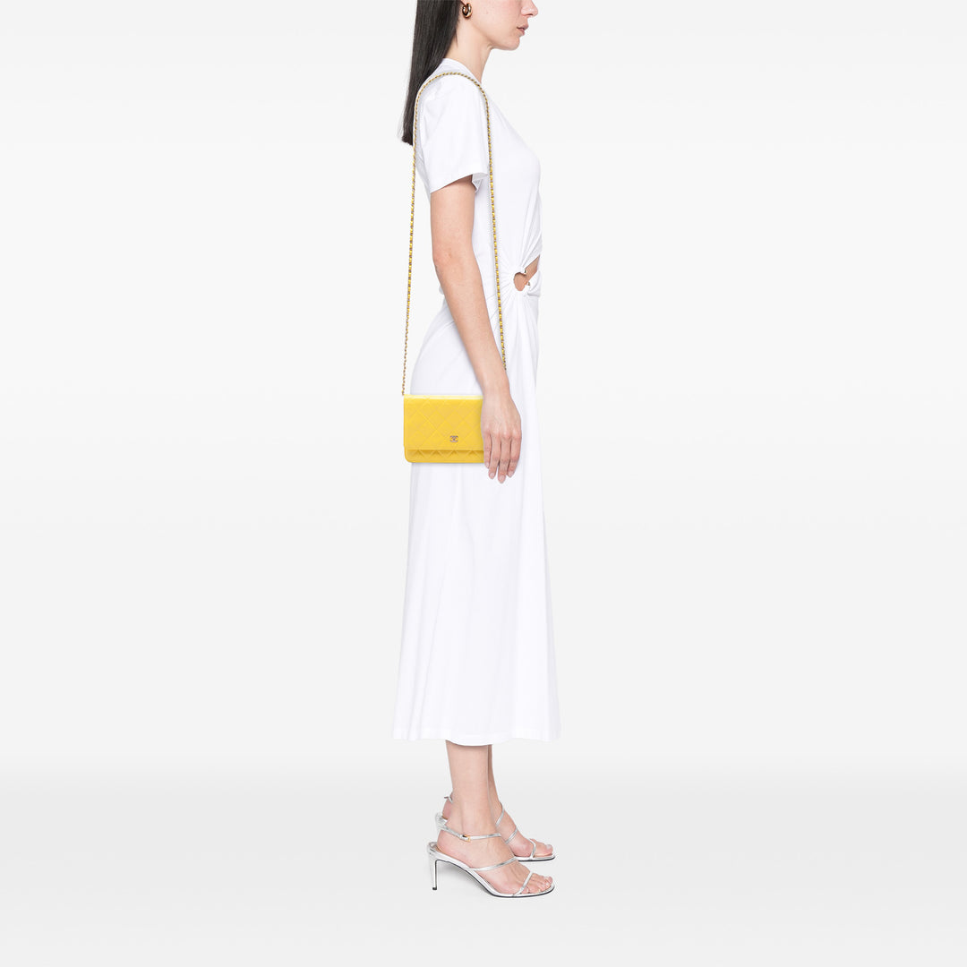 CC Matelassé Wallet on Chain Cuir d'agneau Jaune