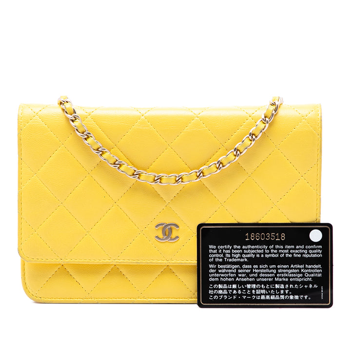 CC Matelassé Wallet on Chain Cuir d'agneau Jaune