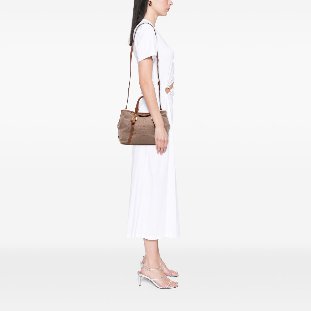 Prada Toile Canapa Logo Sac cartable Marron