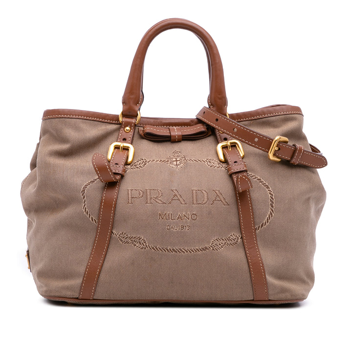 Prada Toile Canapa Logo Sac cartable Marron