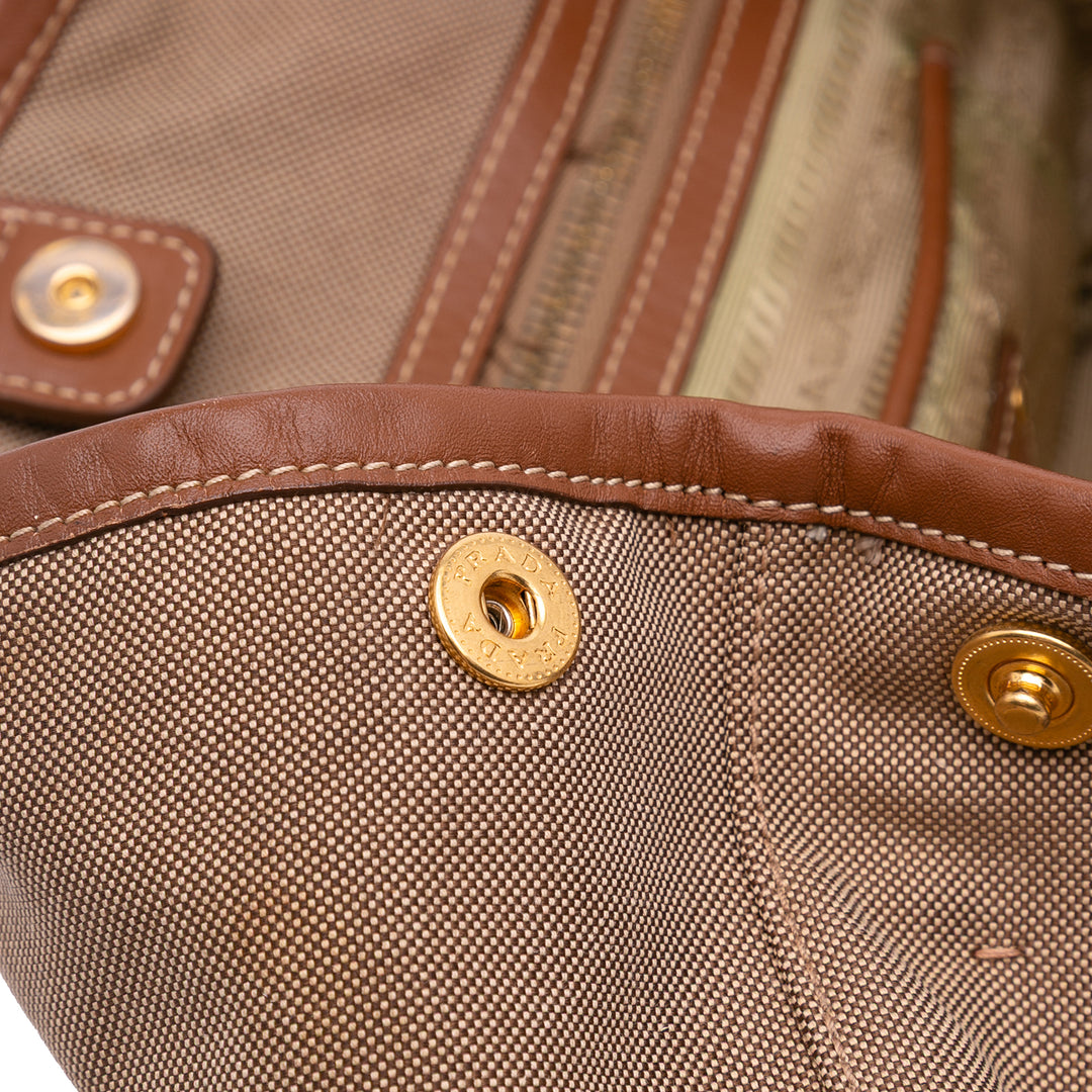 Prada Toile Canapa Logo Sac cartable Marron