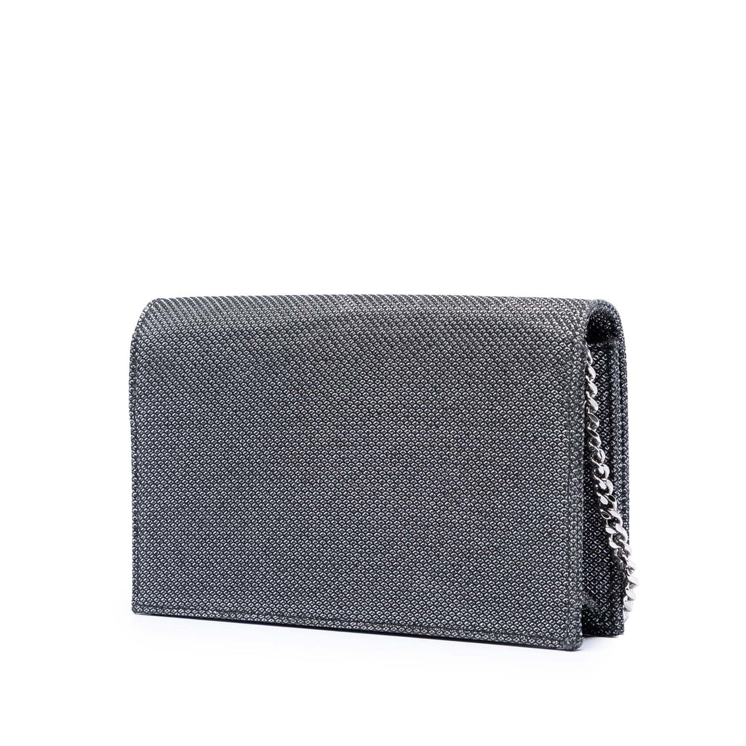 Saint Laurent Metallic Mesh Monogram Pompon Kate Wallet on Chain