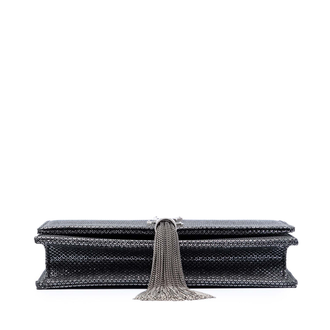 Saint Laurent Metallic Mesh Monogram Pompon Kate Wallet on Chain