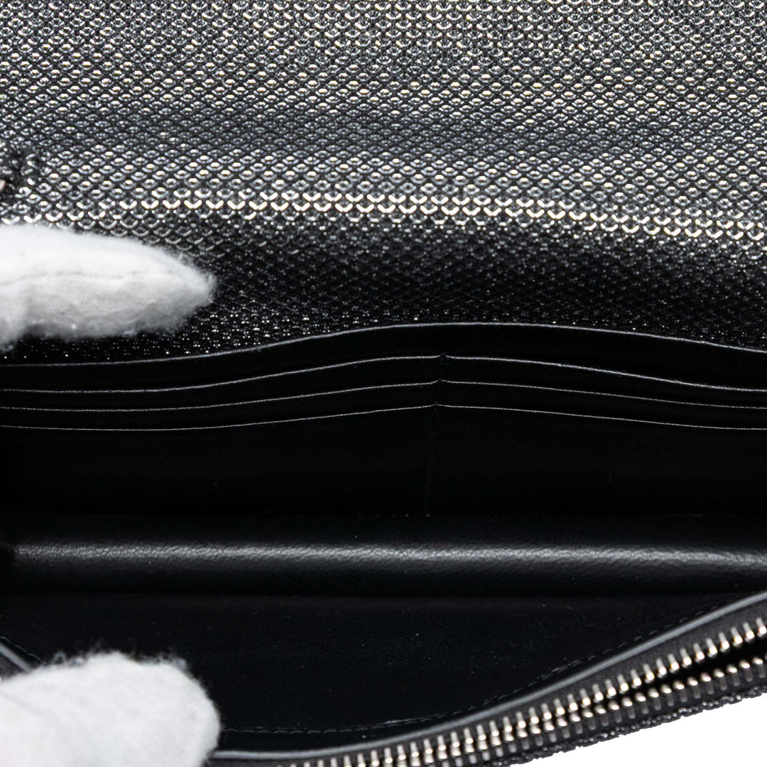 Saint Laurent Metallic Mesh Monogram Pompon Kate Wallet on Chain