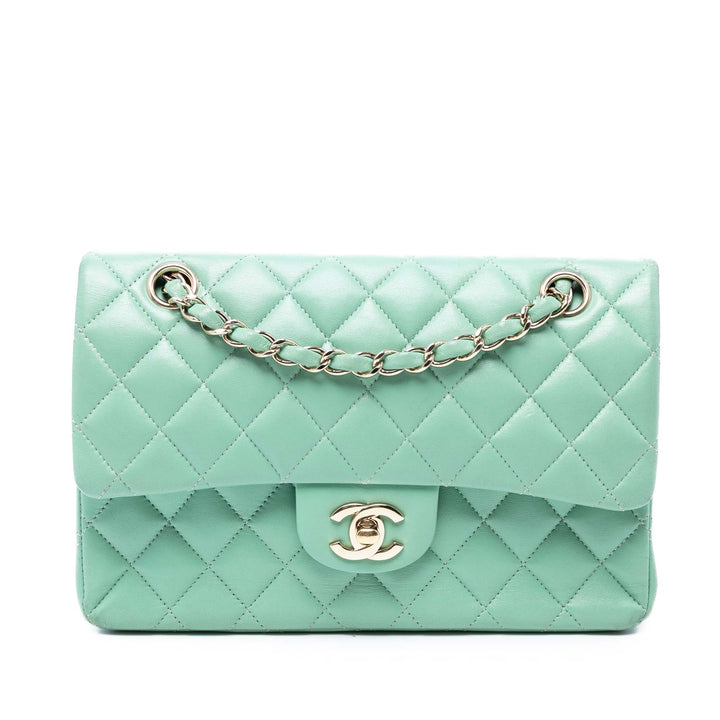 Chanel Small Classic Cuir d’agneau Double rabat Vert