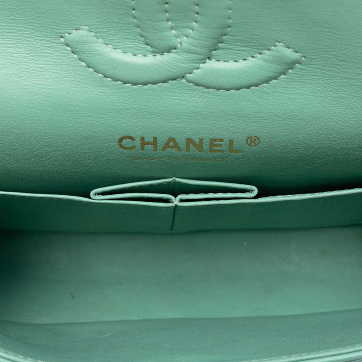 Chanel Small Classic Cuir d’agneau Double rabat Vert