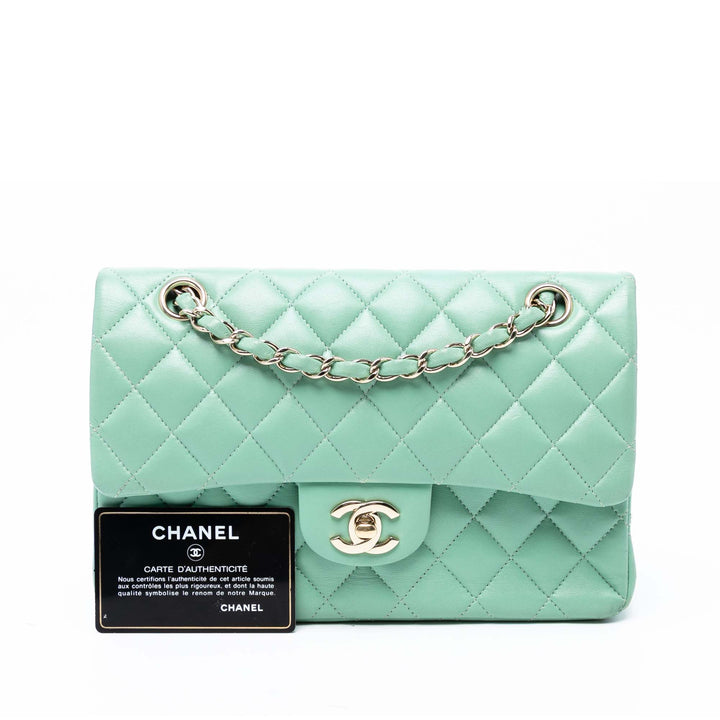 Chanel Small Classic Cuir d’agneau Double rabat Vert