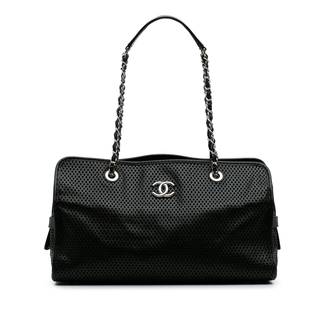 Perforated Calfskin Up In The Air East West Tote Black - Gaby Paris