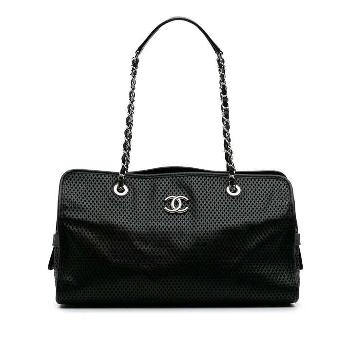 Perforated Calfskin Up In The Air East West Tote Black - Gaby Paris