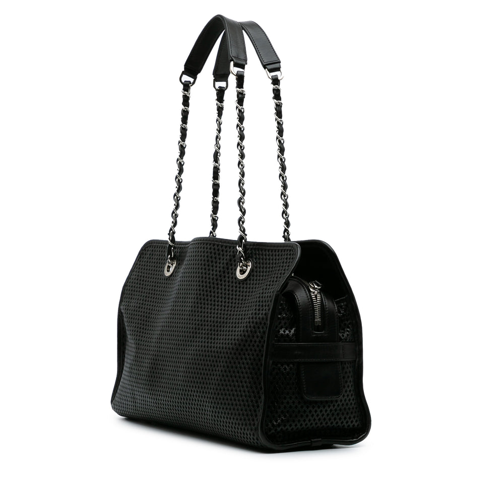 Perforated Calfskin Up In The Air East West Tote Black - Gaby Paris