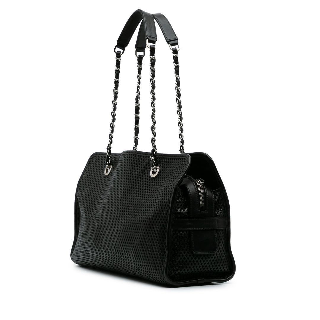 Perforated Calfskin Up In The Air East West Tote Black - Gaby Paris