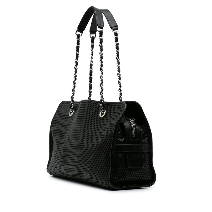 Perforated Calfskin Up In The Air East West Tote Black - Gaby Paris